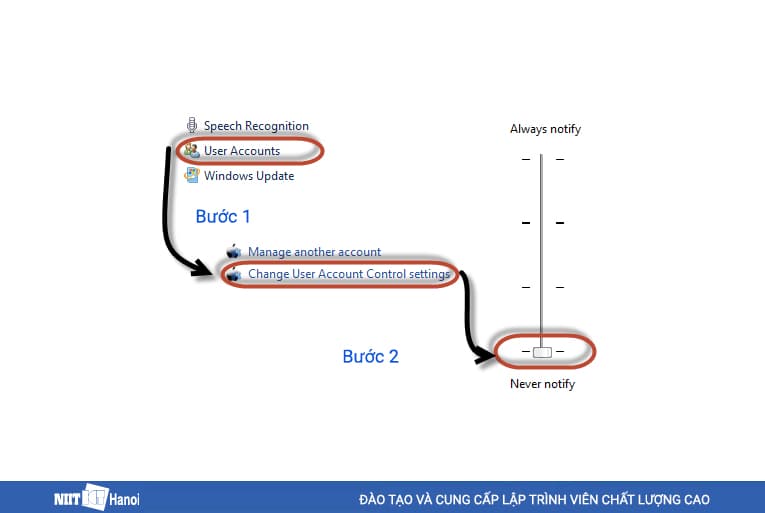 Tắt User Account Control trong Control Setting