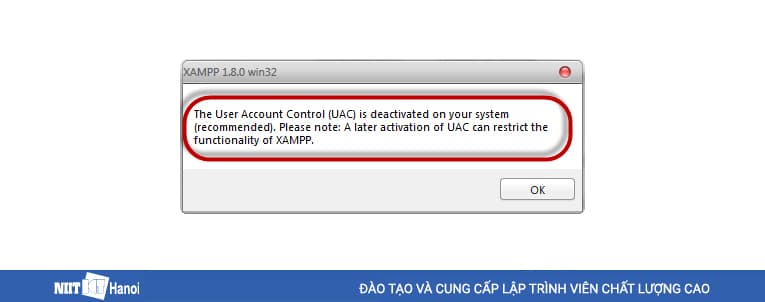 Hộp thoại thông báo User Account Control đã tắt